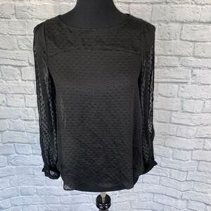 BCBGENERATION women XS sheer black Longsleeve top w/scallop cross back